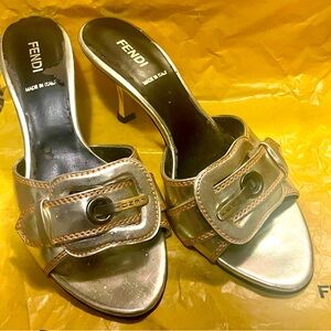 Fendi Buckle Mule Kitten Heels